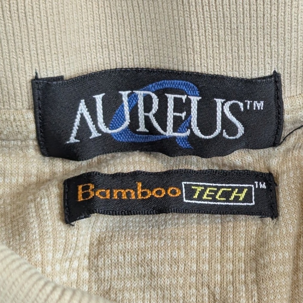 Aureus Bamboo Tech Mens Polo Shirt Tan Textured Plaid Short Sleeve Size L - Picture 2 of 14